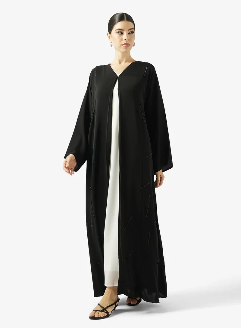 hayas closet Black Embellished Abaya With Sheila